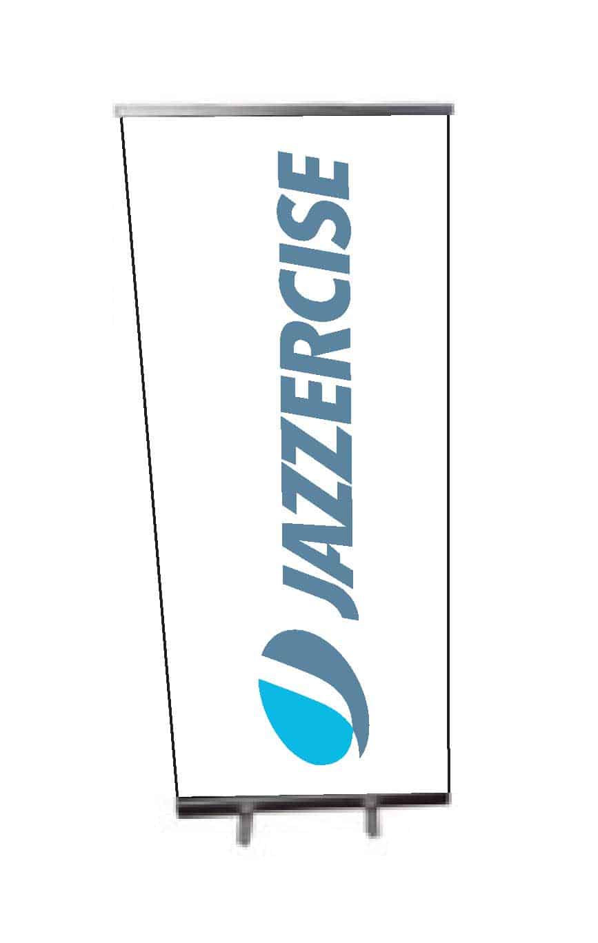 Blue Grey Logo Retractable Banner Stand Sign Works